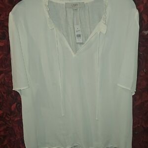 LOFT NWT Ivory Ruffle Trim Top Size XLarge